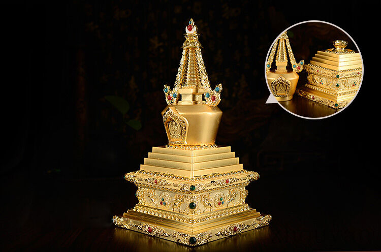 17CM TIBET GOLD GILT STUPA BUDDHA Sharipu Stupa HOLD HOLY RELICS