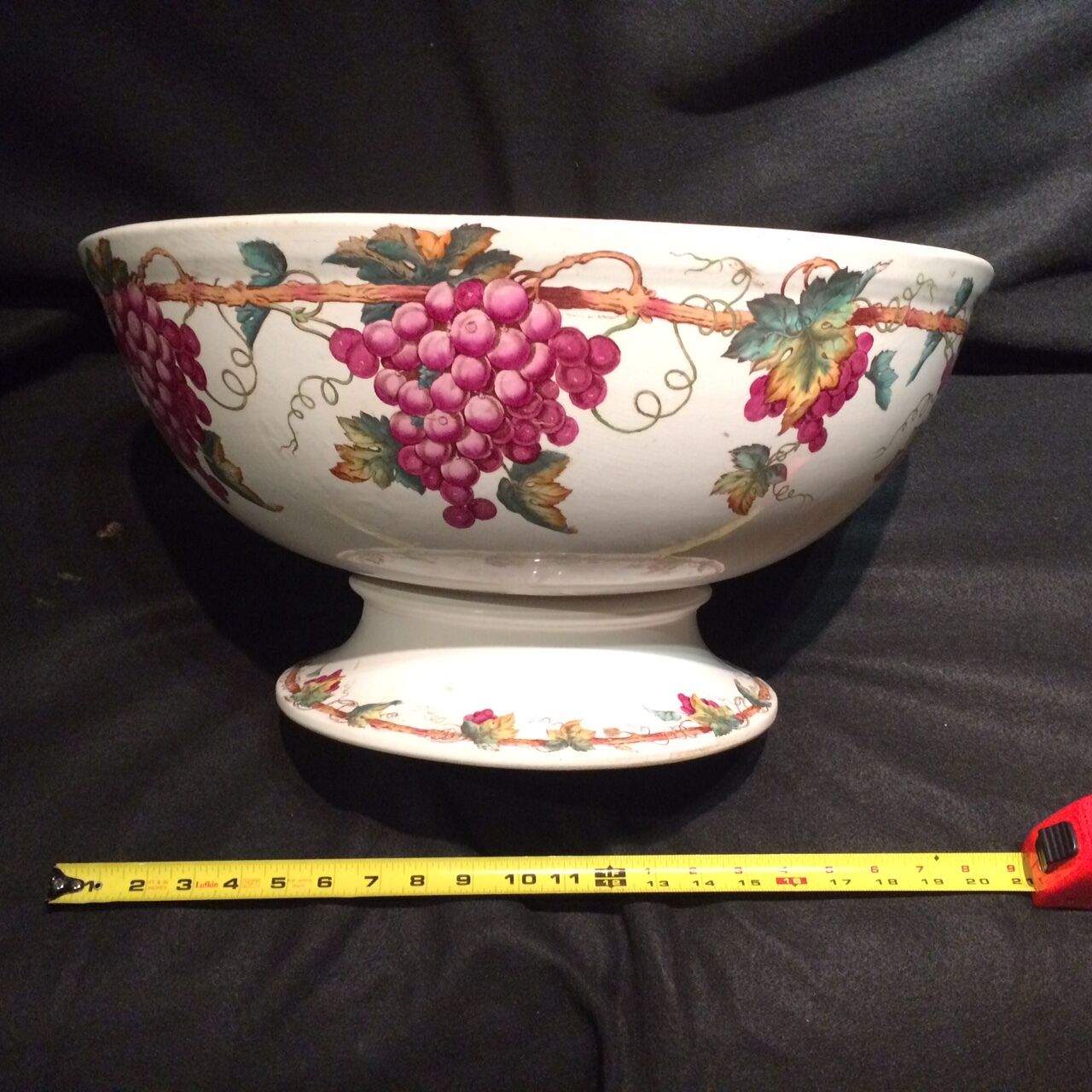 Massive antique Furnival English ironstone grape cluster punch bowl 20 inches