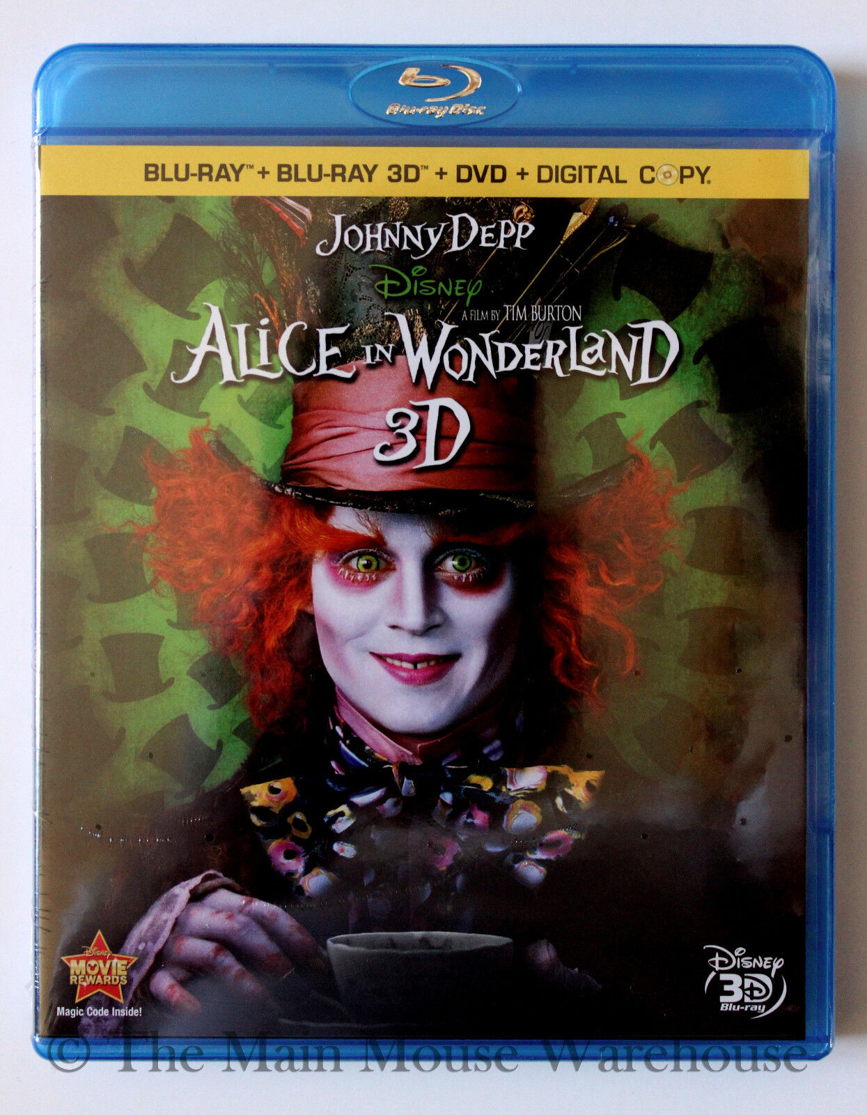 Disney Johnny Depp Live Action Alice in Wonderland 3D Blu-ray DVD Digital Copy
