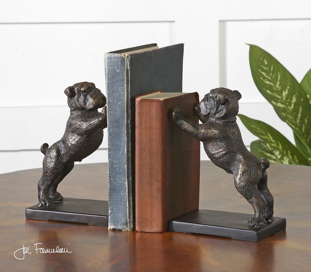 Uttermost 19643 Bulldog Bookends Bronze Finish Cast Iron Book Ends Winston Dog