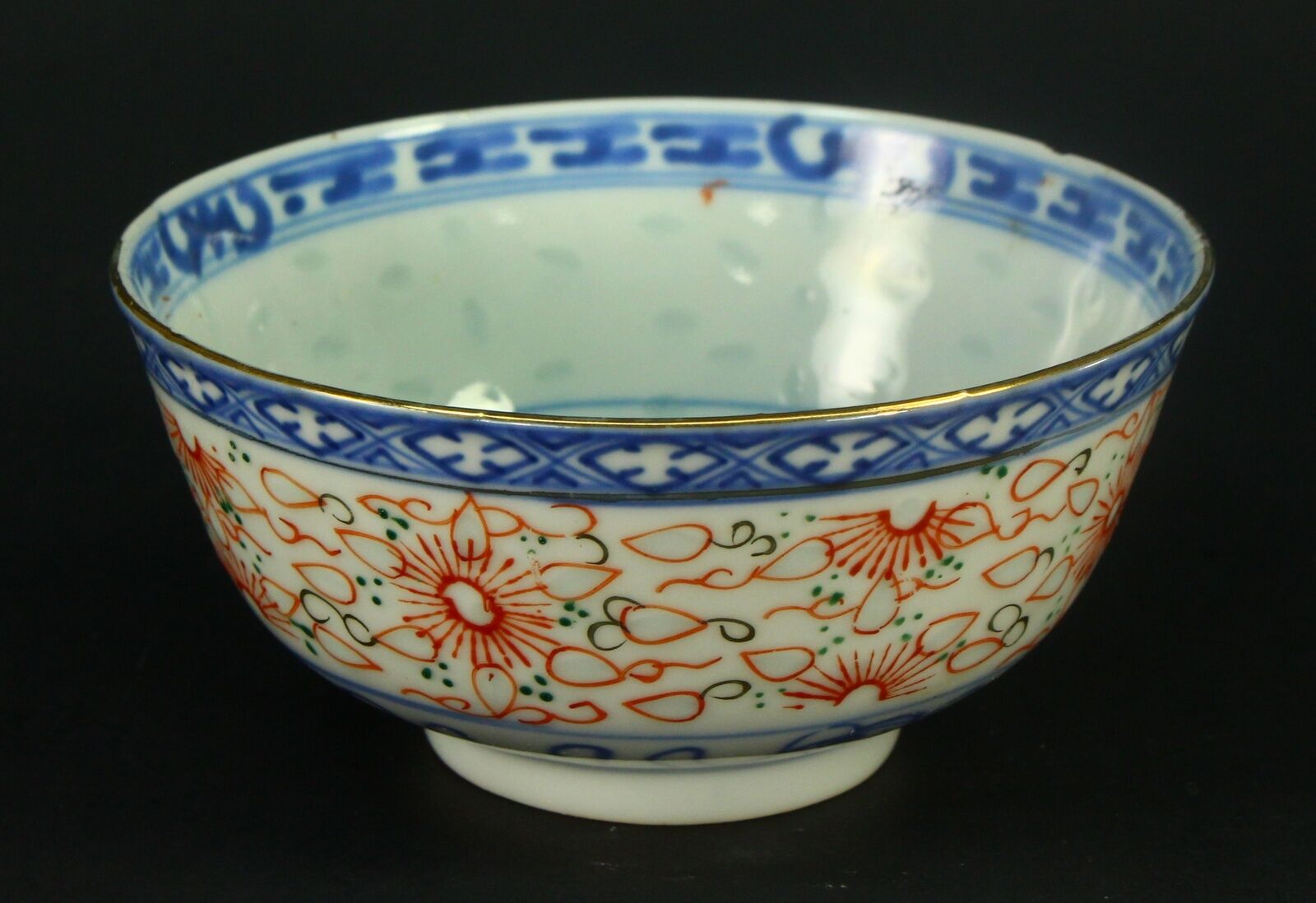  1800\'s Antique Chinese Export Rice Grain Fine Porcelain Bowl Cup Hand Painted