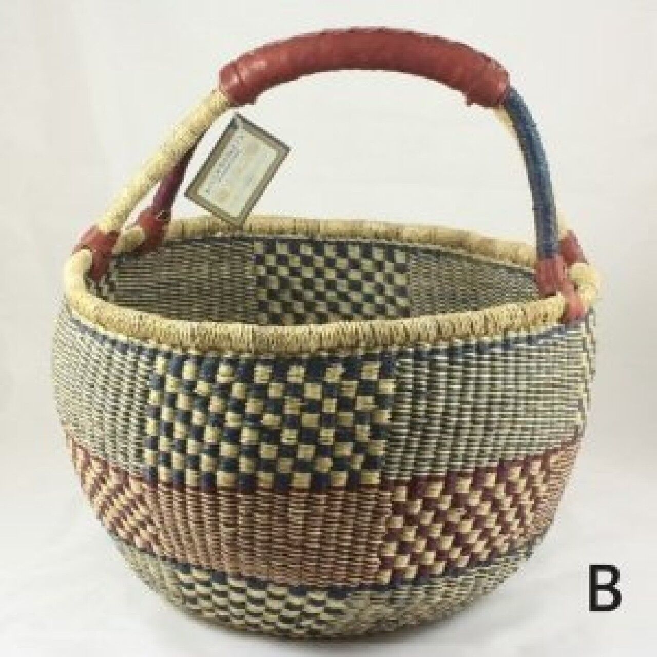 Bolga Baskets International Small Market Basket w/Leather Wrapped Handle