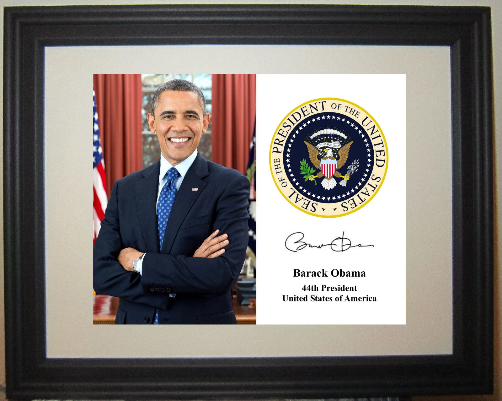Barack Obama Presidential Seal Autograph Framed Photo Photograph Portrait