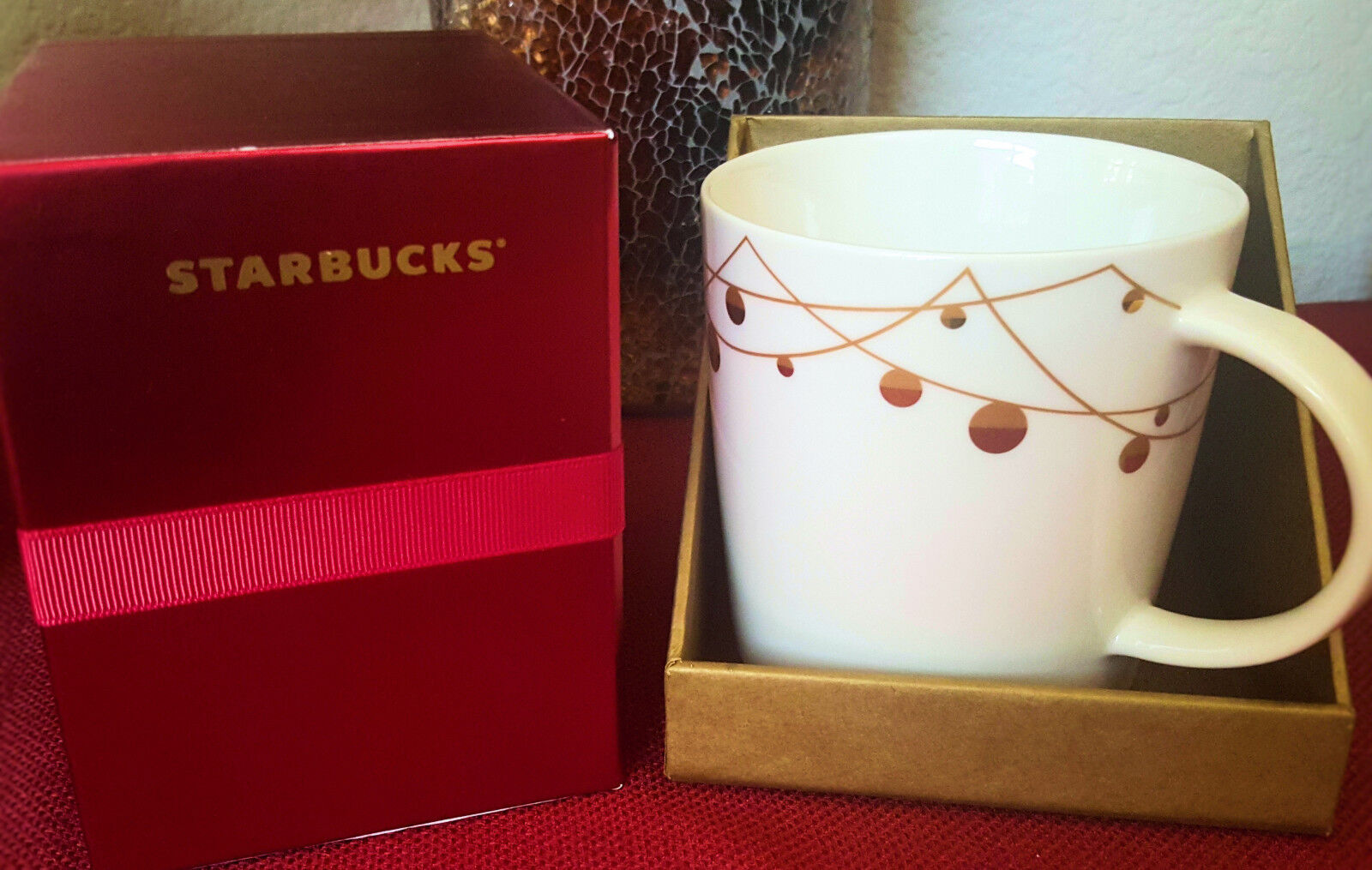 New 2012 Starbucks Holiday Coffee Mug Gold Christmas Ornaments Collectible 14 oz