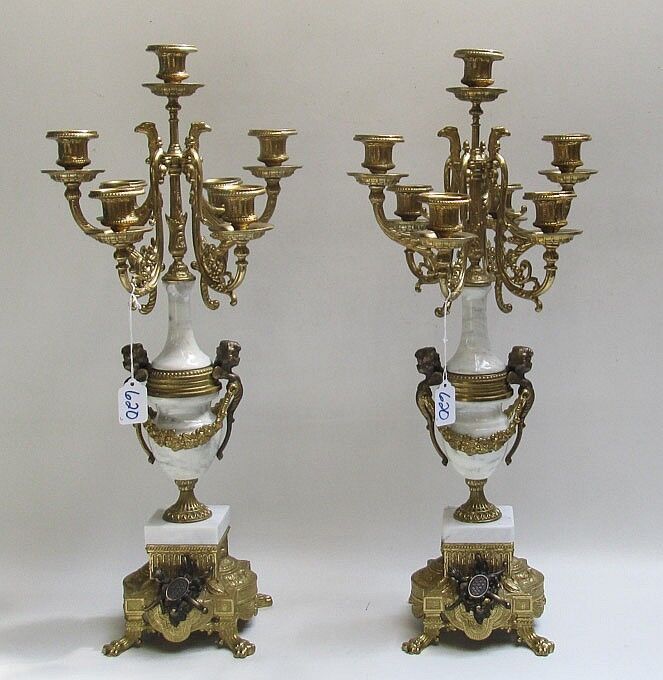 PAIR FRENCH LOUIS XV STYLE COVERED WHITE MARBLE GARNITURES, ormolu m... Lot 620