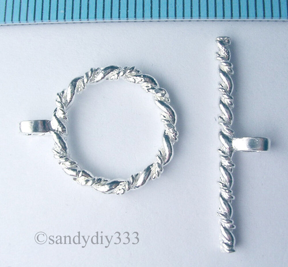 1x BRIGHT STERLING SILVER TOGGLE TWIST ROPE CLASP 16mm (#188) 