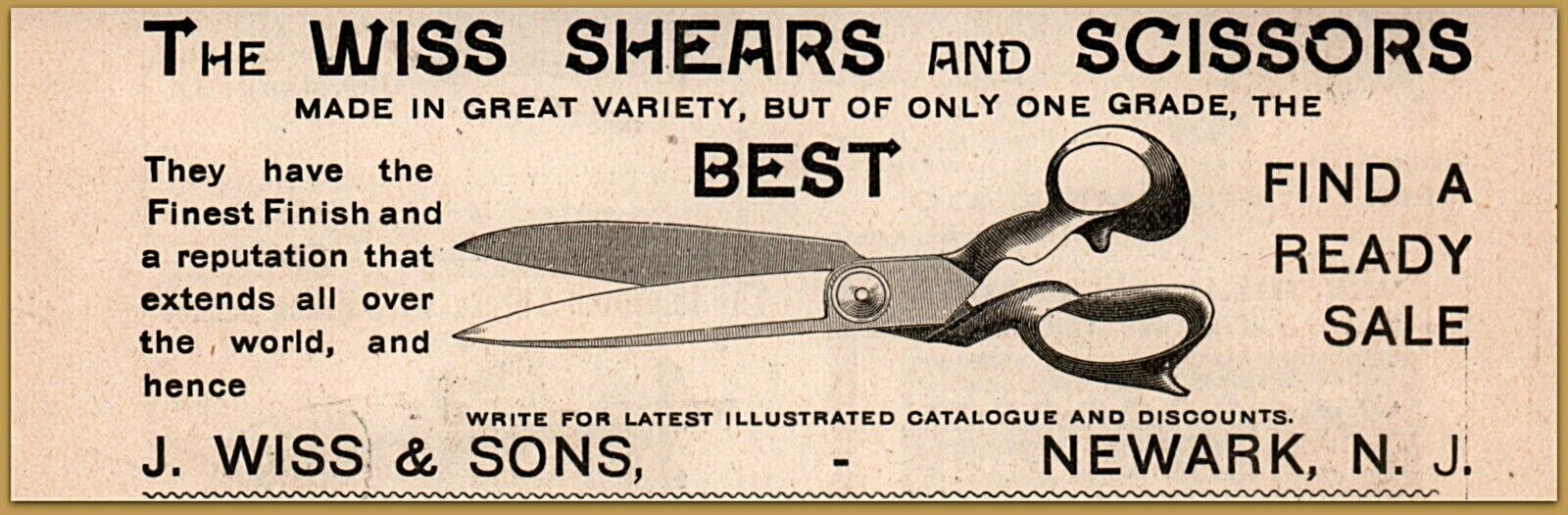 1896  Wiss Shears Scissors Newark Household Sewing Tool Print Ad 
