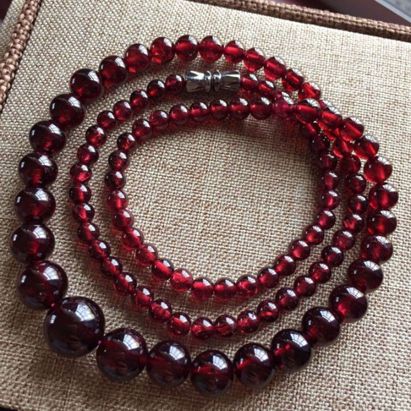 Fashion 6-14mm Natural Dark Red Garnet Round Gemstone Beads Necklace 18\