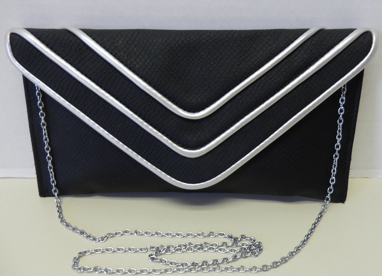 MMS Design Studio Black Silver Gray Envelope Clutch Shoulder Bag Handbag Purse