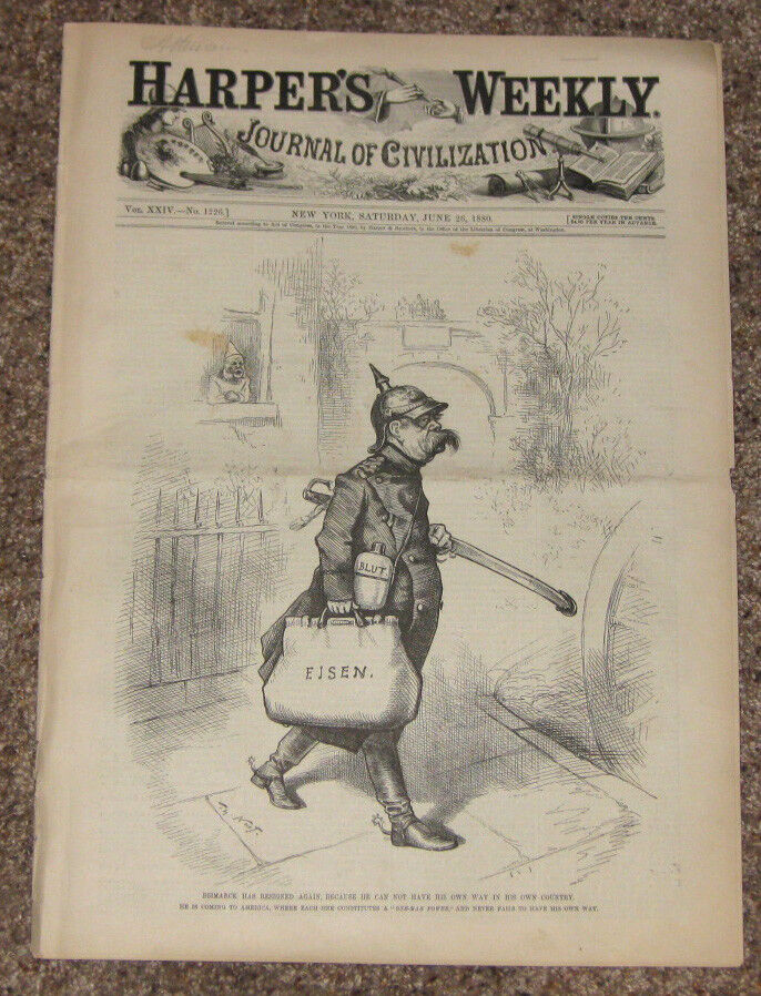 06-26-1880 BISMARCK NAST ART ON COVER - HARPER\'S NEWSPAPER + GARFIELD & ARTHUR