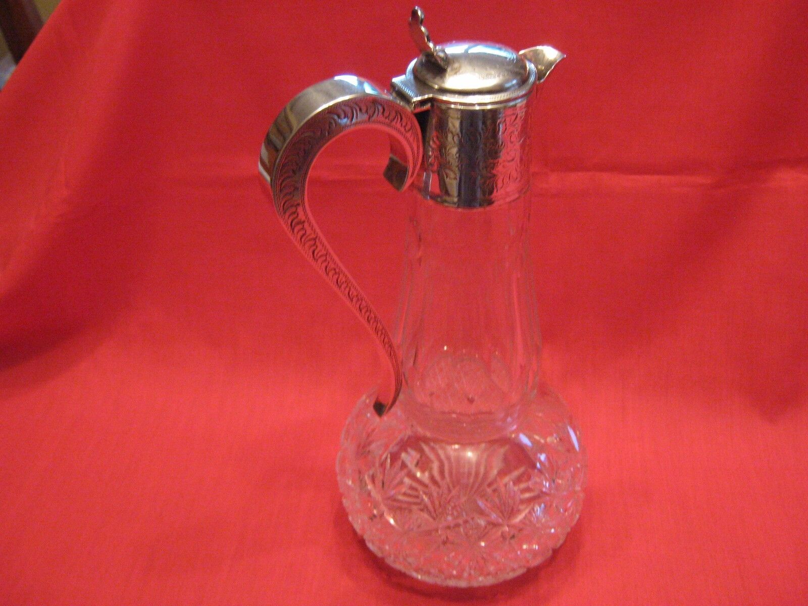 WONDERFUL 1895 SOLID SILVER & CUT GLASS CLARET JUG / WINE EWER.LOVELY PIECE.