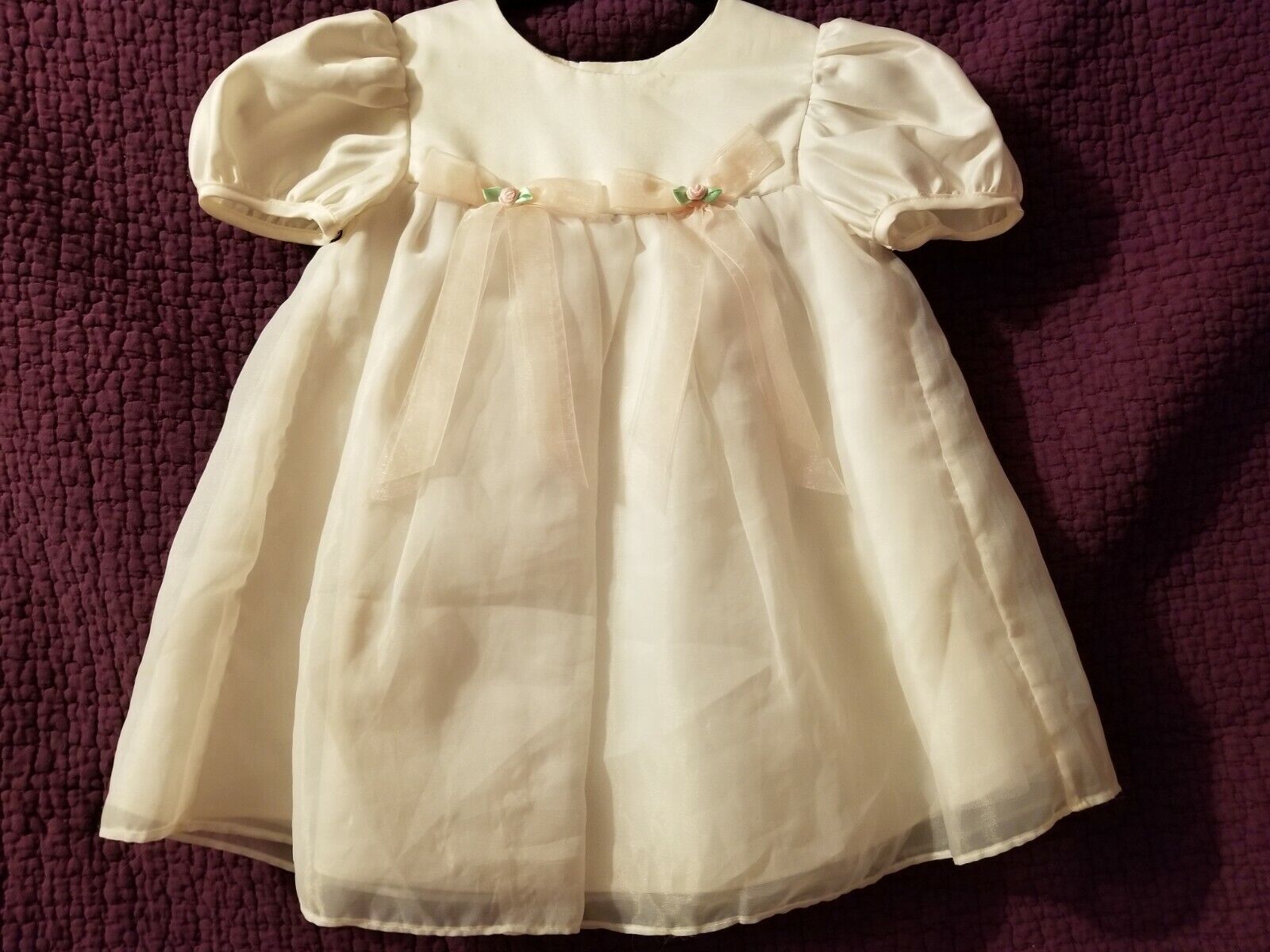 Vintage b.t.kids baby togs Baby Dress EUC Ivory Pink Ribbons Layered 24 Months