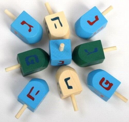 LOT 10 Color Wood Hanukkah DREIDEL Spinning Top Game Jewish Sevivon NGHP Miracle