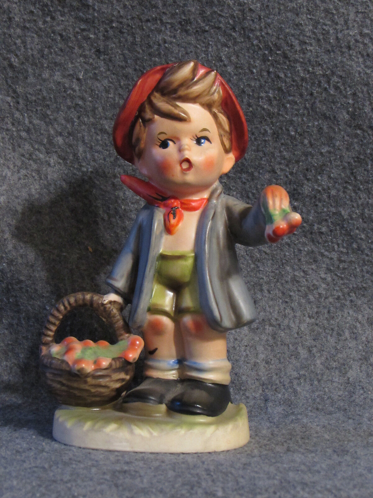 Vintage Napcoware 6 inch Ceramic Figurine C7656 Boy holding Fruit Basket Grapes