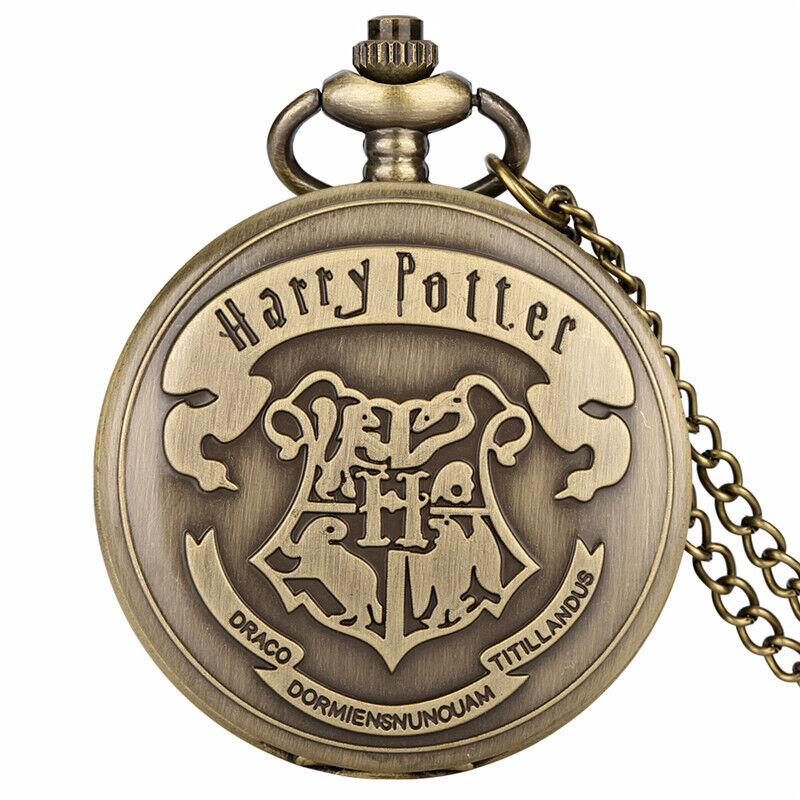 Antique Style Hogwarts Magic School Design Unisex Quartz Pocket Watch Necklace