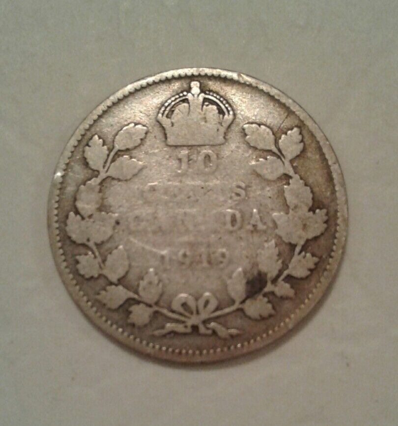 1919 Canada 10 Cents Silver Coin United Kingdom King George V Old Money 乔治五世银币