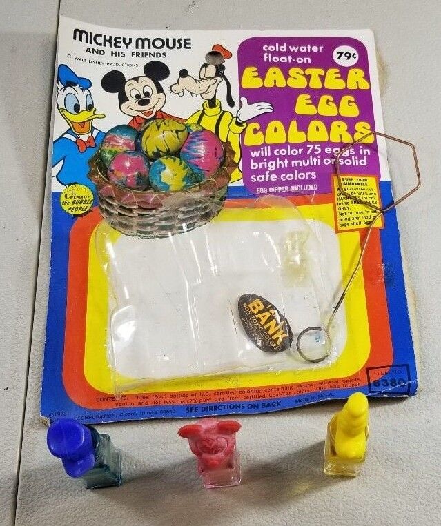 VINTAGE WALT DISNEY MICKEY MOUSE AND FRIENDS EASTER EGG COLORING KIT 1973  48C