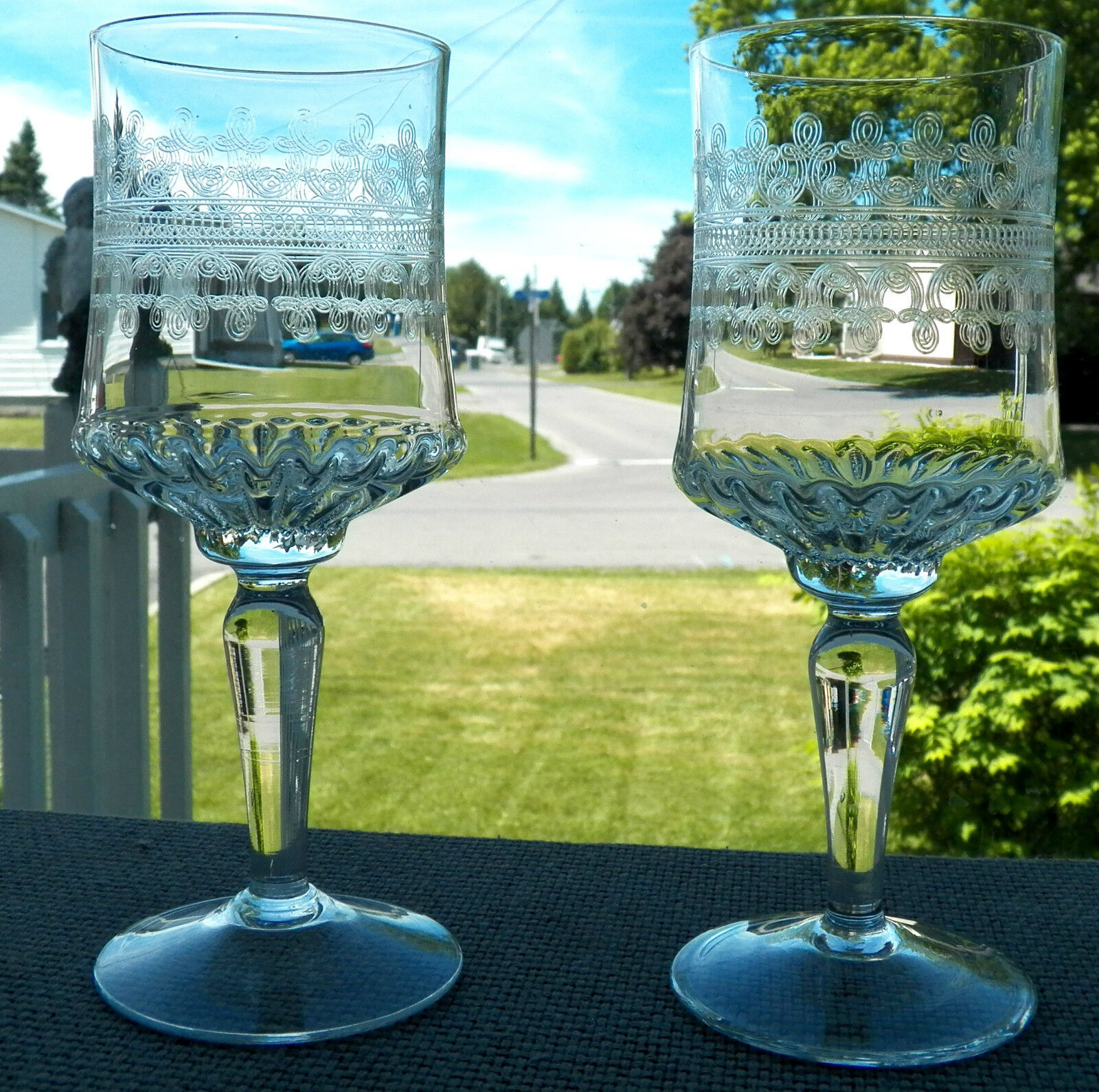 VERY LOVELY SET OF CRYSTAL STEMWARE BY BRYCE PATTERN 678-13 WITH ETCHED SCROLLS