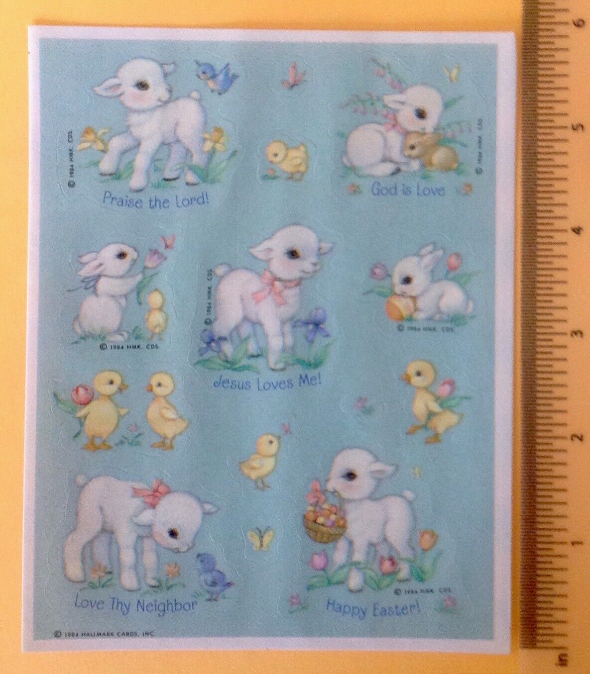 Vintage 1984 HALLMARK Religious EASTER Lamb Ducklings Bunny Spring Sticker Sheet