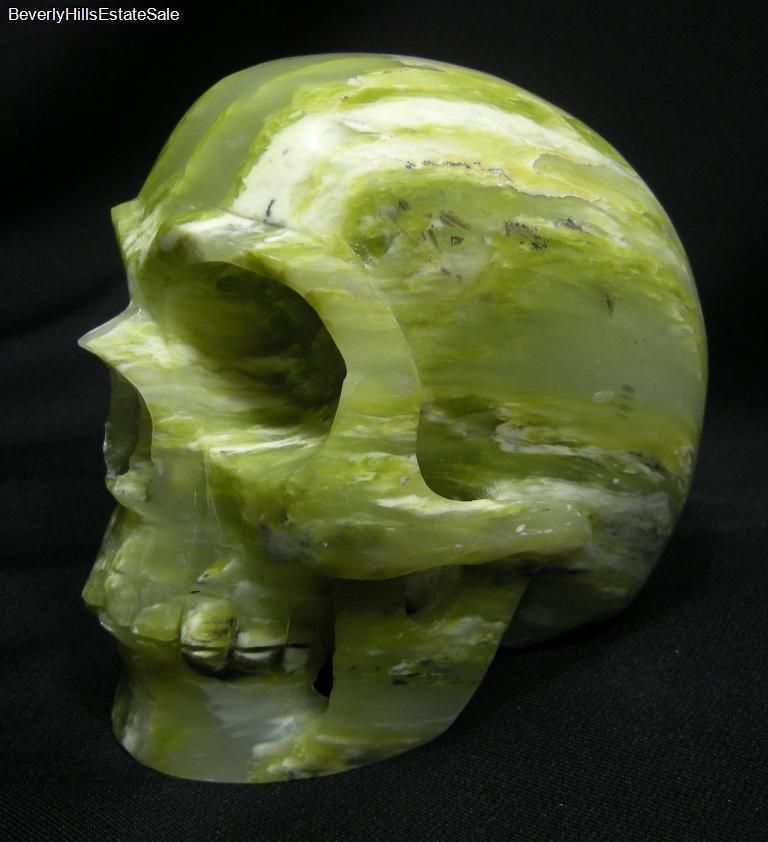 Rare Hand Carved Extremely Unusual Green Hardstone Skull Paper Weight