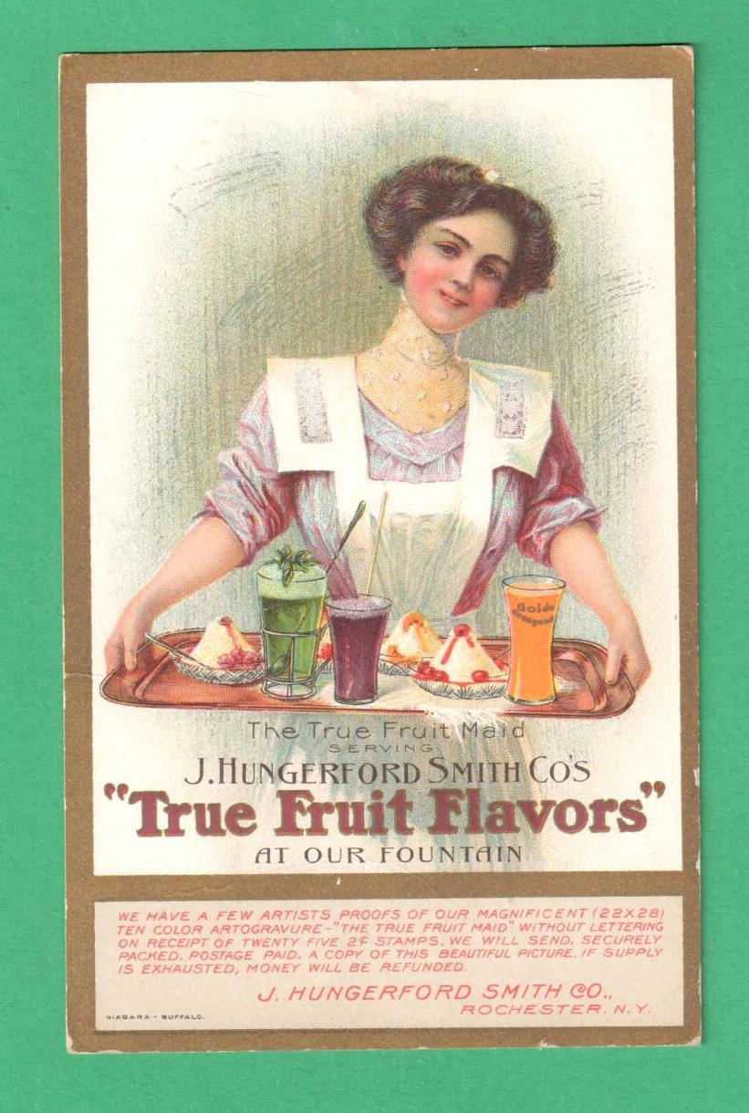 RARE VINTAGE J. HUNGERFORD SMITH ADVERTISING POSTCARD THE TRUE FRUIT MAID TRAY