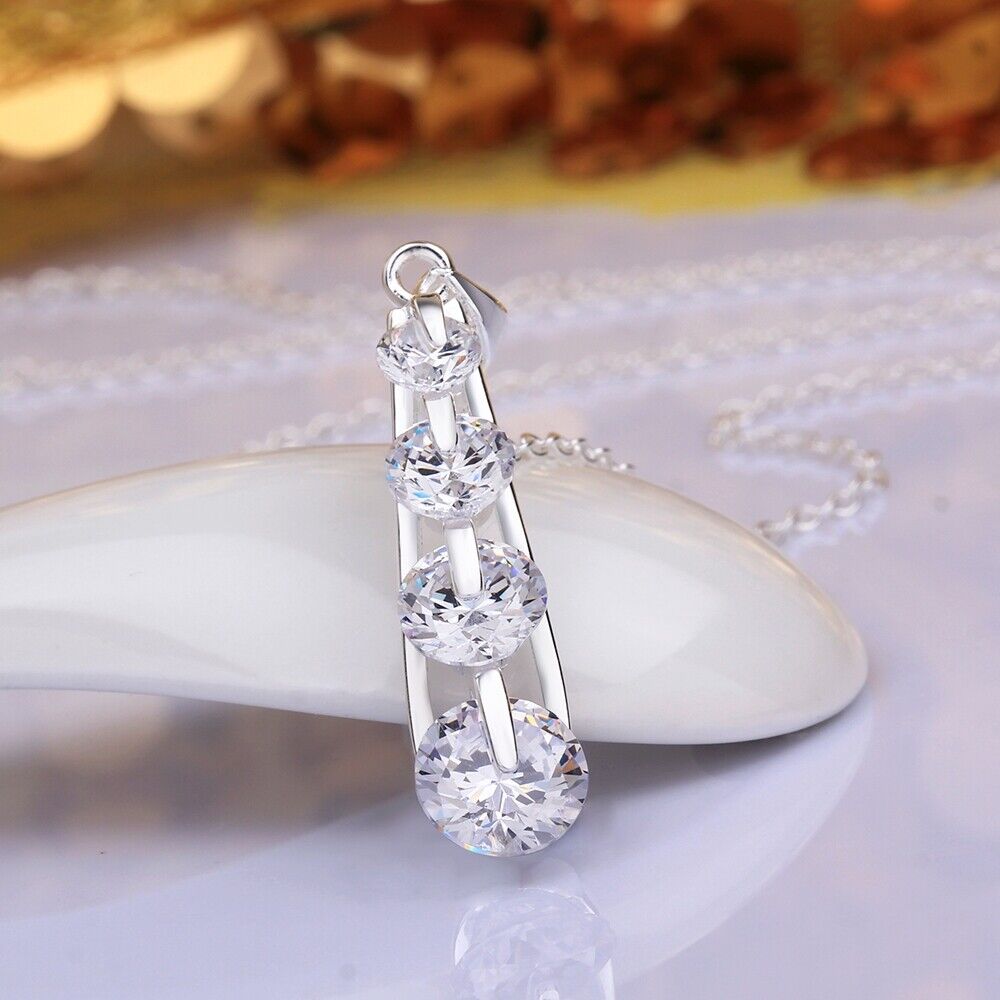 4 Stone Drop Necklace in 18K White Gold Plated 18\