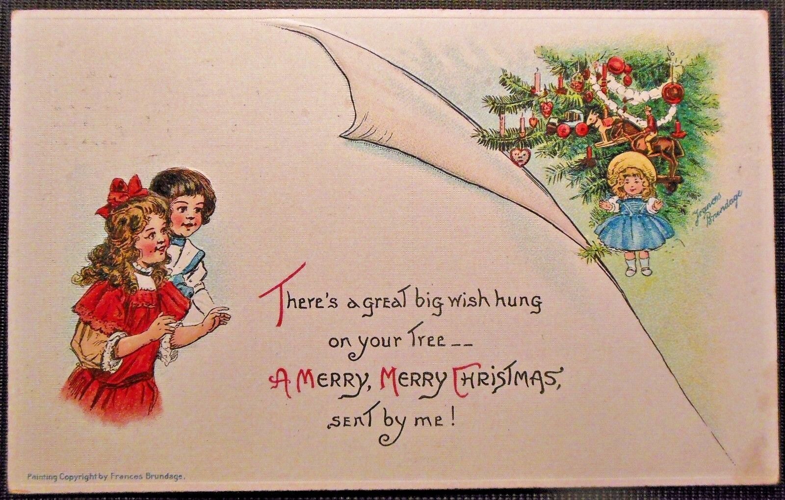 Children Doll Artist Signed c. Frances Brundage Original CHRISTMAS Postcard  