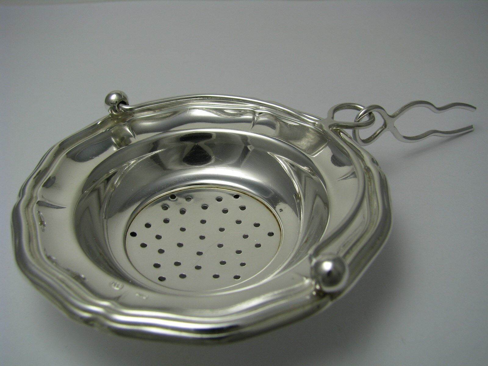 A SOLID SILVER TEA STRAINER TEAPOT SPOUT STRAINER Vercelli Italy ca1960s