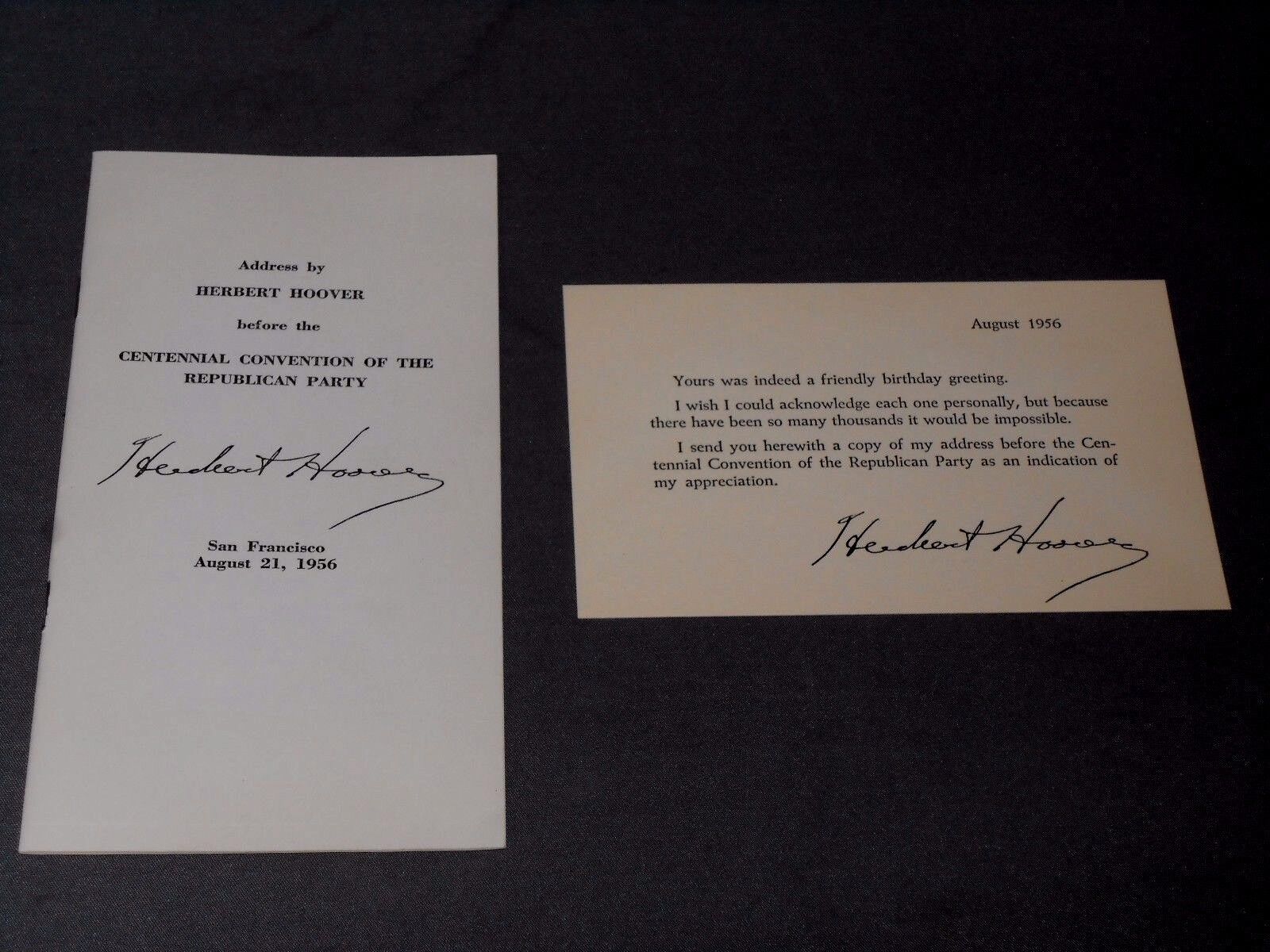 Vintage Herbert Hoover Centennial Convention To Republician Party Address 1956