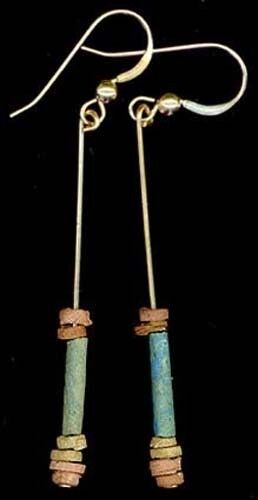 BC600 Ancient Egypt Turquoise Faience Silica Ceramic Proto Glass Hooks 14ktGF