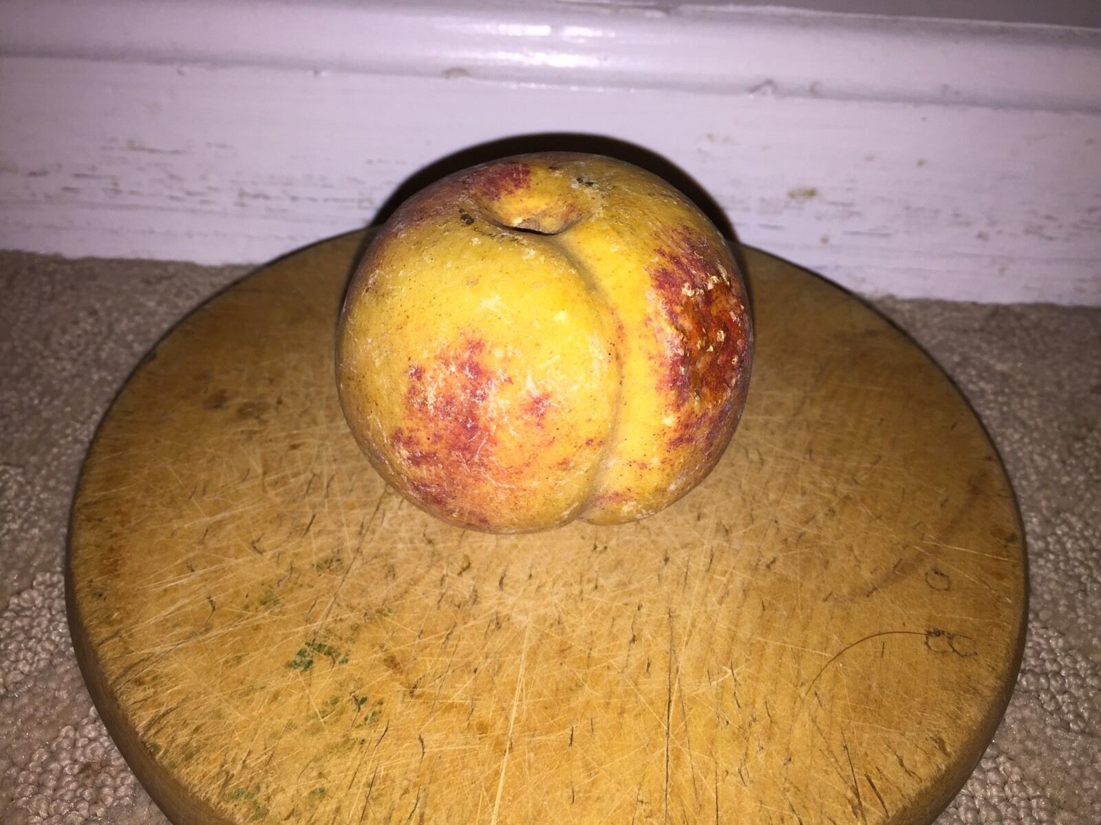Early Vintage Antique Italian Alabaster Stone Fruit Yellow Peach Old Patina NM