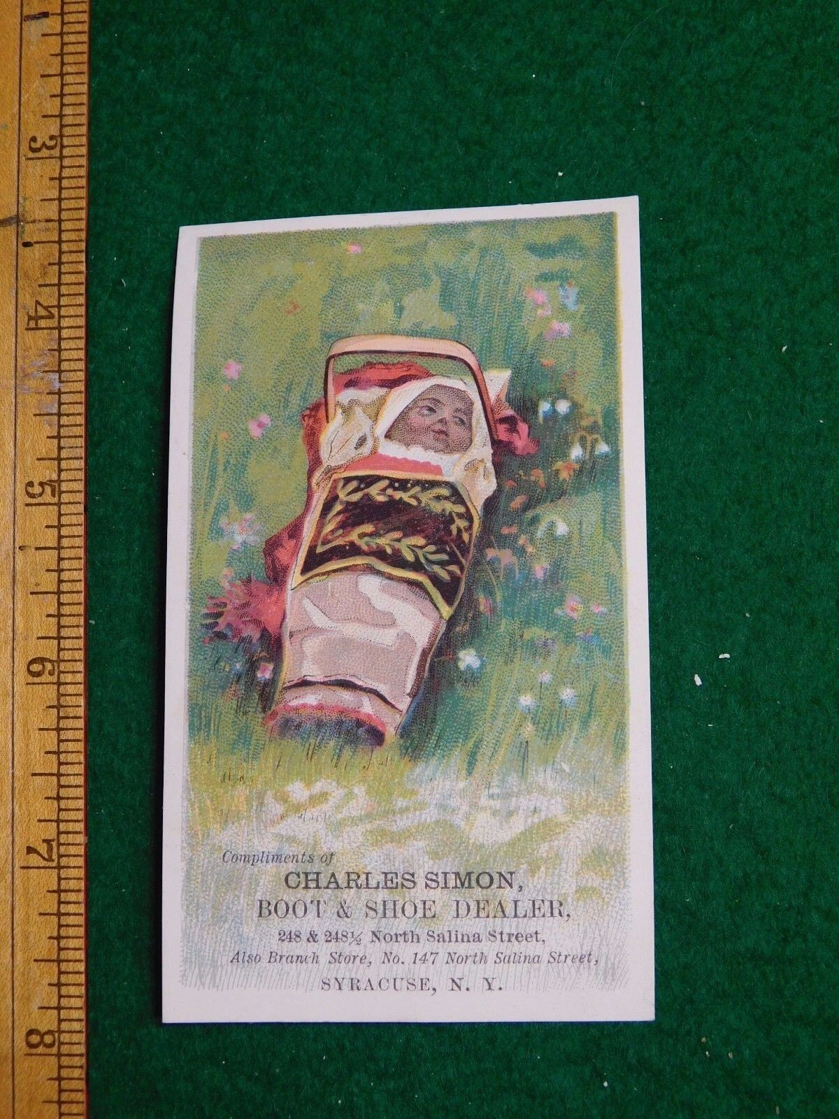 1870s-80s Charles Simon Boot Shoe Dealer Native American Baby Trade Card F33