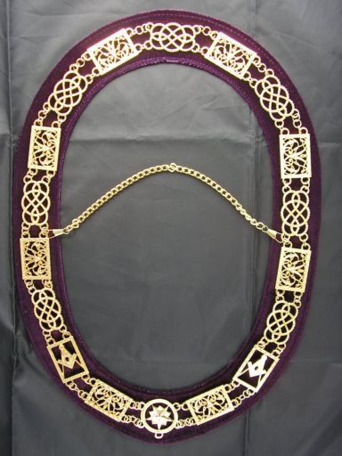 Grand Lodge Gold Chain Collar Regalia Dark Purple Backing Masonic Officer Jewel