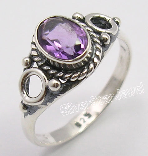 925 Sterling Silver CUT AMETHYST Gem VINTAGE STYLE Ring All Sizes MADE IN INDIA