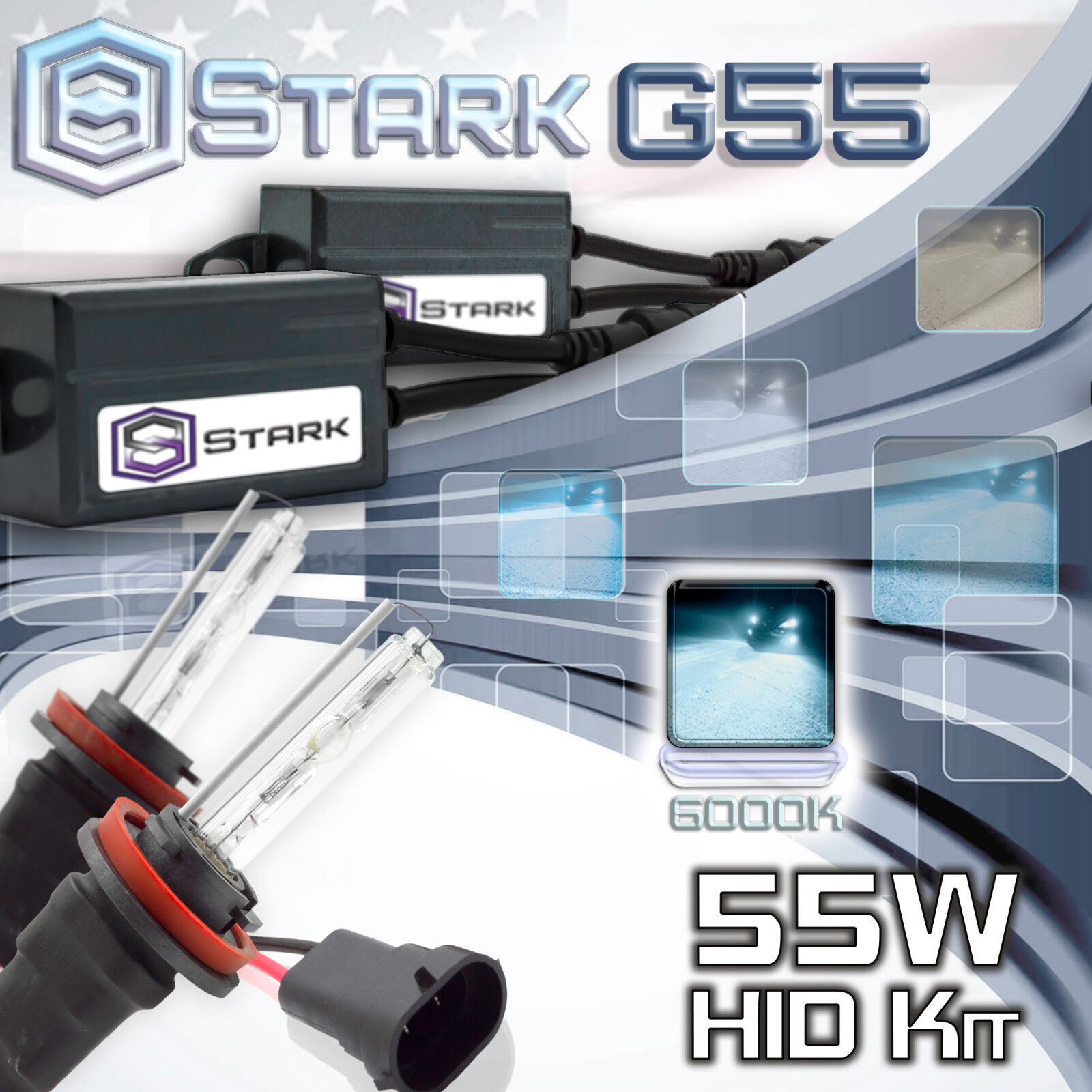 Stark 55W Micro HID Fog Light Slim Xenon Kit - H11 H9 H8 6K 6000K Ice White (S)