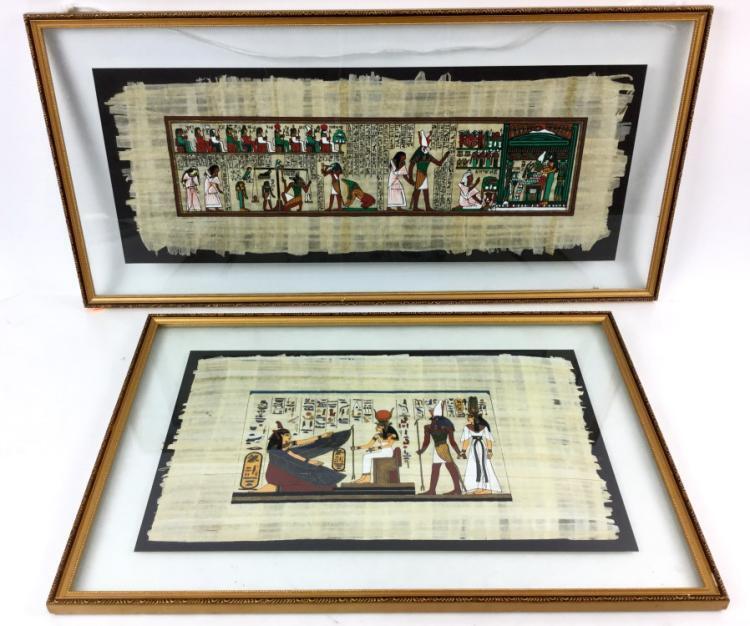 (2) Framed Egyptian Hand Painted Papyrus Artwork Lot 1309