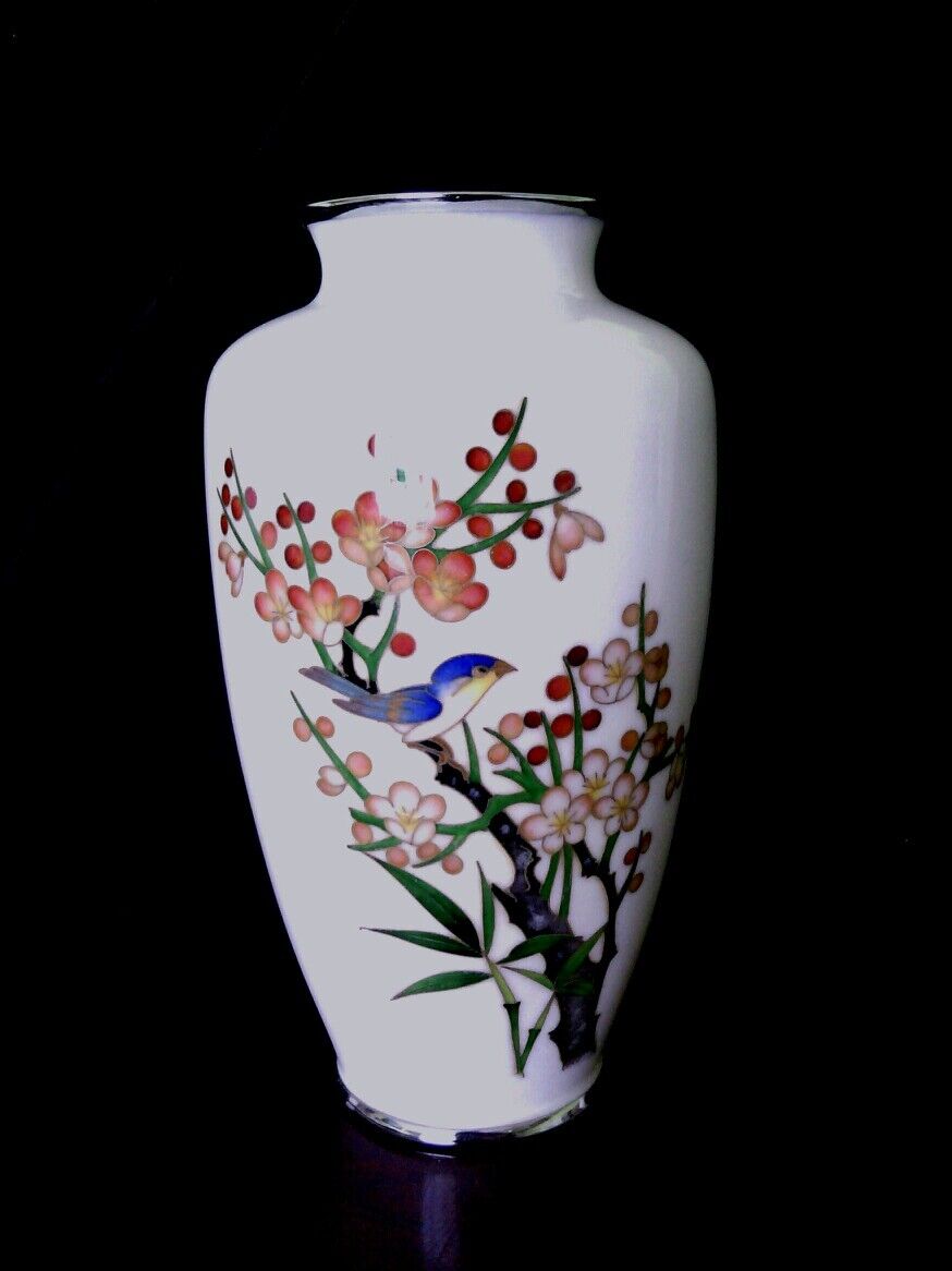 Antique Japanese Ando Jubei cloisonne Cherry Blossom Bamboo vase 7.5\