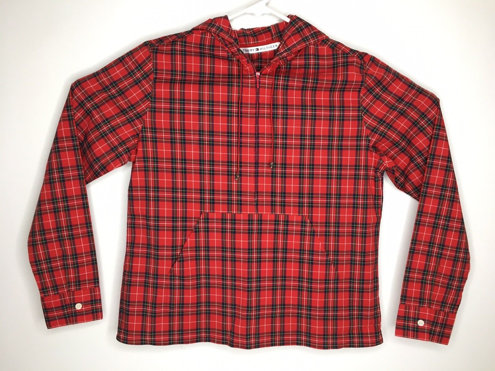 Women’s Tommy Hilfiger Red Plaid Stretch Cotton Pullover Shirt/Jacket Size 8 EUC