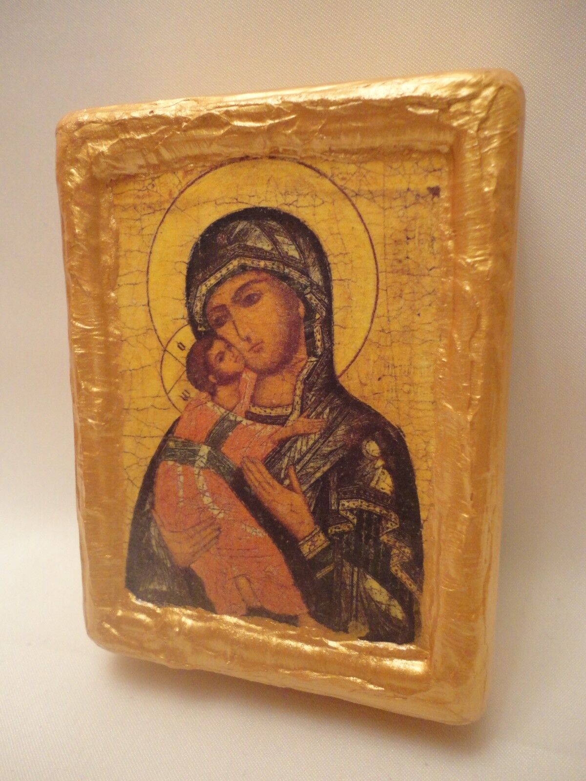 Virgin Mary Jesus Christian Art Rare Russian Eastern Orthodox Icon Art on Pine