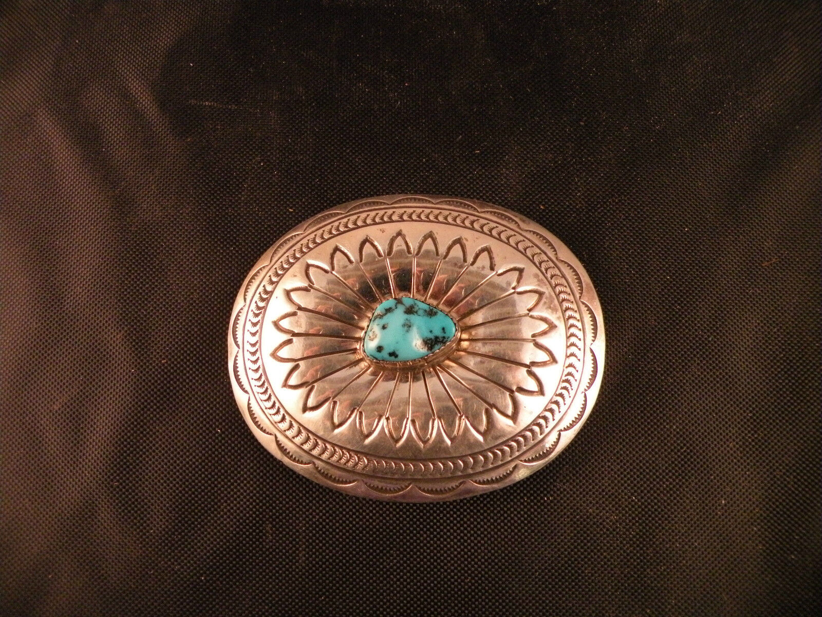Old Navajo, stamped Sterling & Turquoise Buckle by Carson Blackgoat