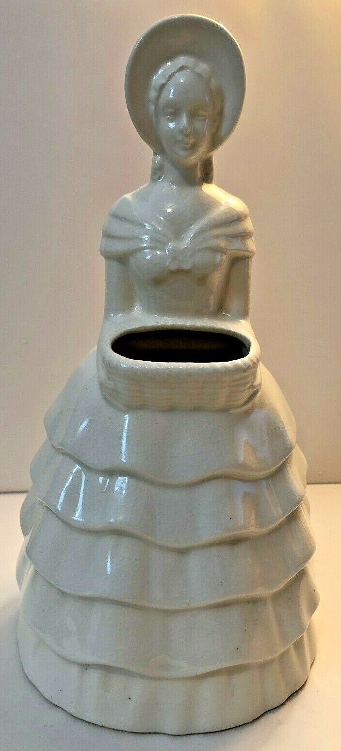 Beautiful Vintage CEMAR CALIFORNIA Pottery Off White Lady Holding a Basket Vase