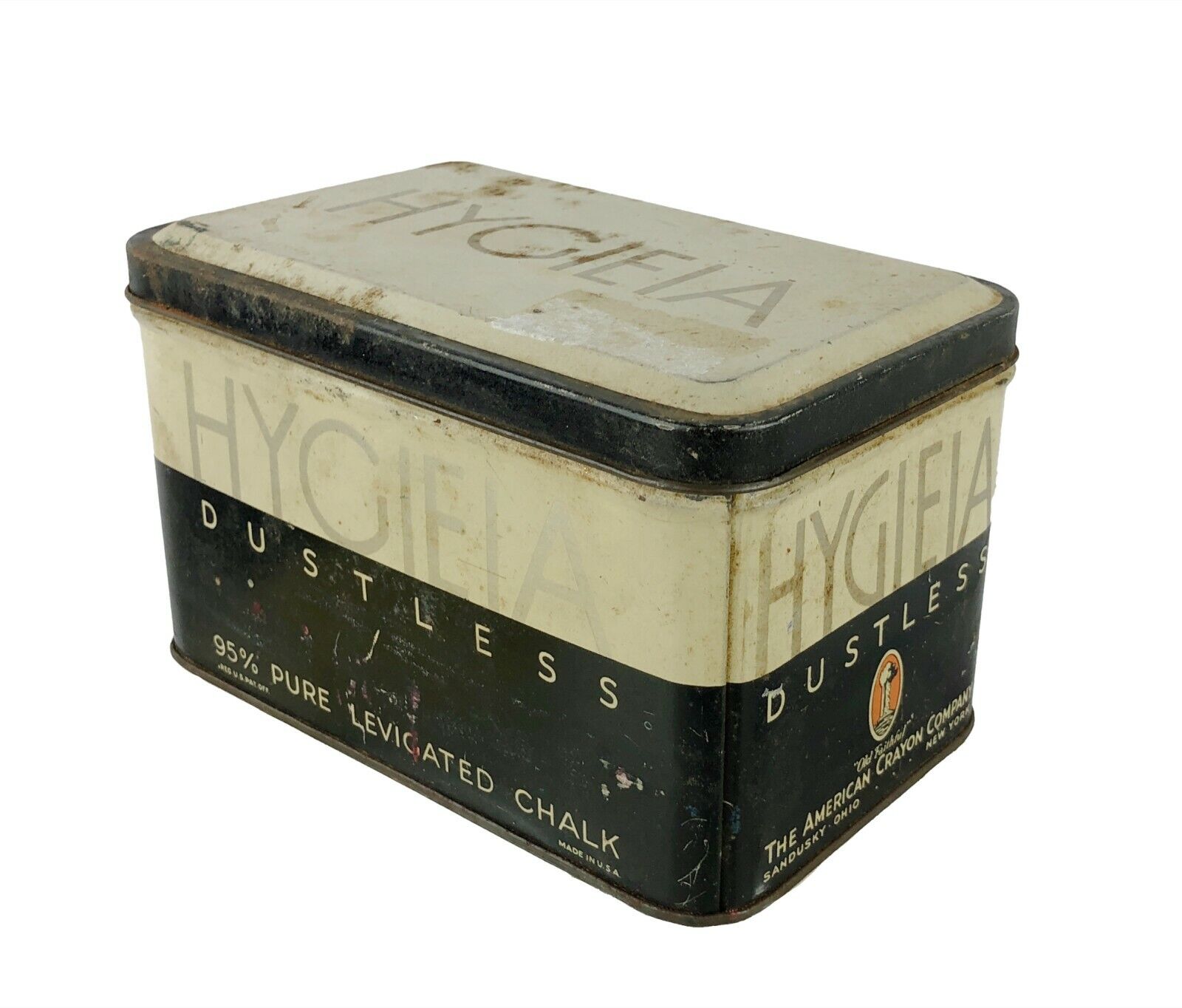 Vintage Hygieia American Crayon Company Dustless Chalk Tin with Chalk