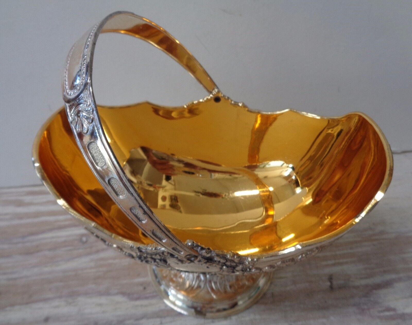 Sugar Bowl Open Handled Japan Gold Tone Silverplate