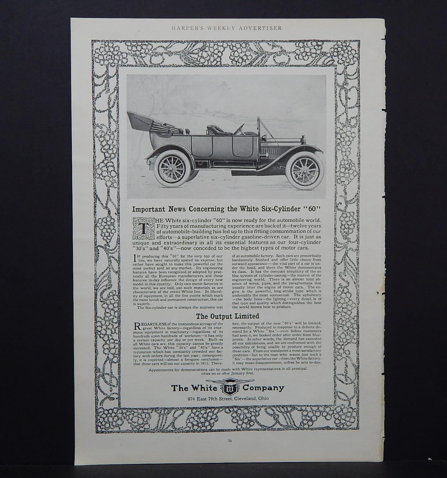 Harper\'s Weekly, c. 1912 Automobile Ad #5 - White Six-Cylinder \