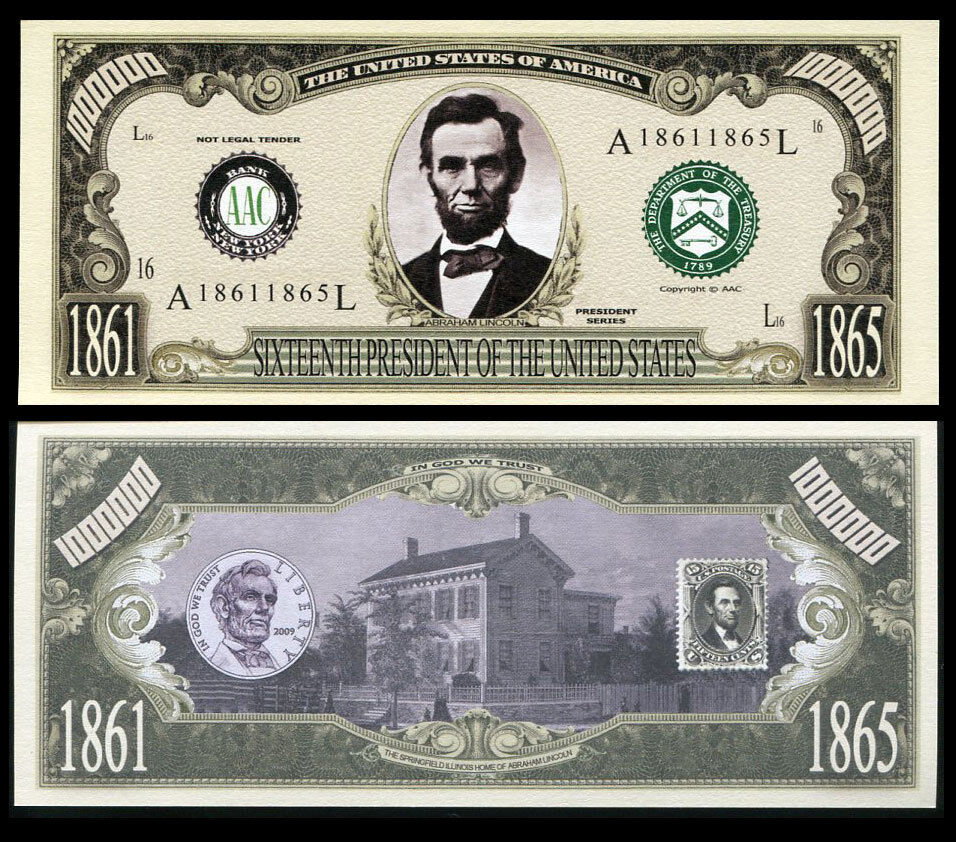 UNITED STATES OF AMERICA USA 16th PRESIDENT ABRAHAM LINCOLN 1861-1865 BILL