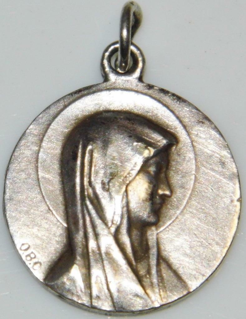 Rare Antique Signed Silver Holy Medal Our Lady Blessed Virgin Mary Lourdes St. B