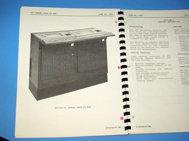 IGT BG-112-51 Drop In Bar Draw Poker SLOT MACHINE  Manual 1983