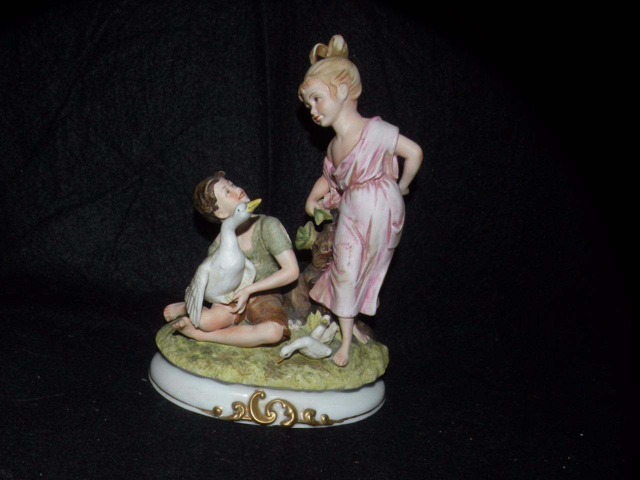 ANDREA BY SADEK PORCELAIN FIGURINE BOY AND GIRL with ducks animals