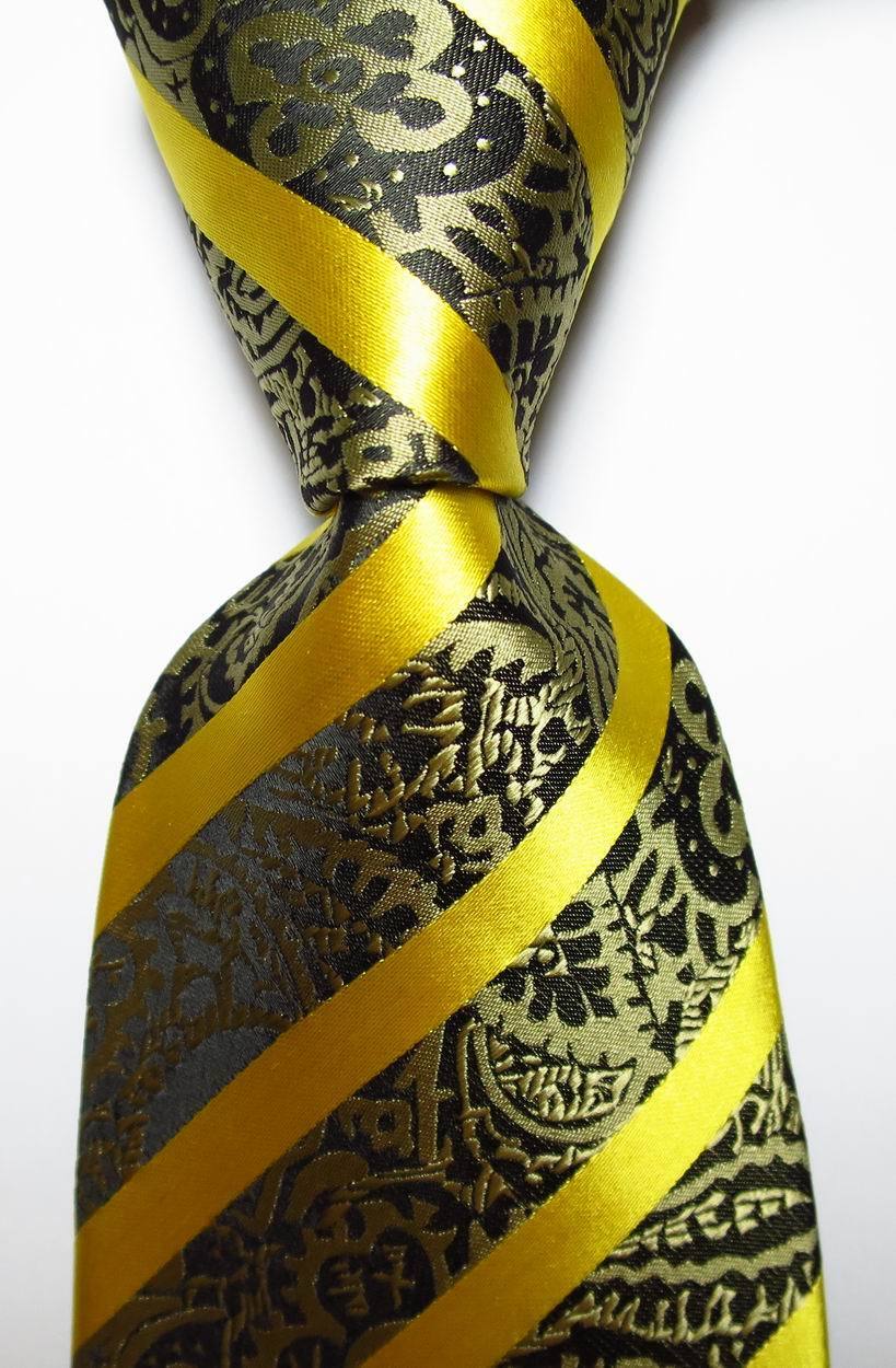 New Classic Striped Gold Black Brown JACQUARD WOVEN 100% Silk Men\'s Tie Necktie