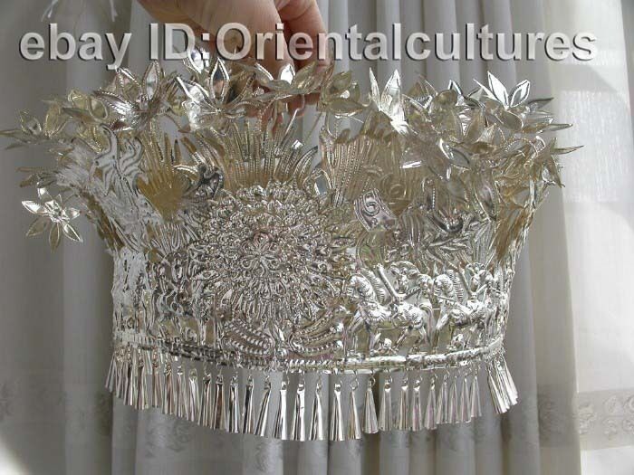 Vintage  Exotic Chinese Handmade Miao Silver hat headgear